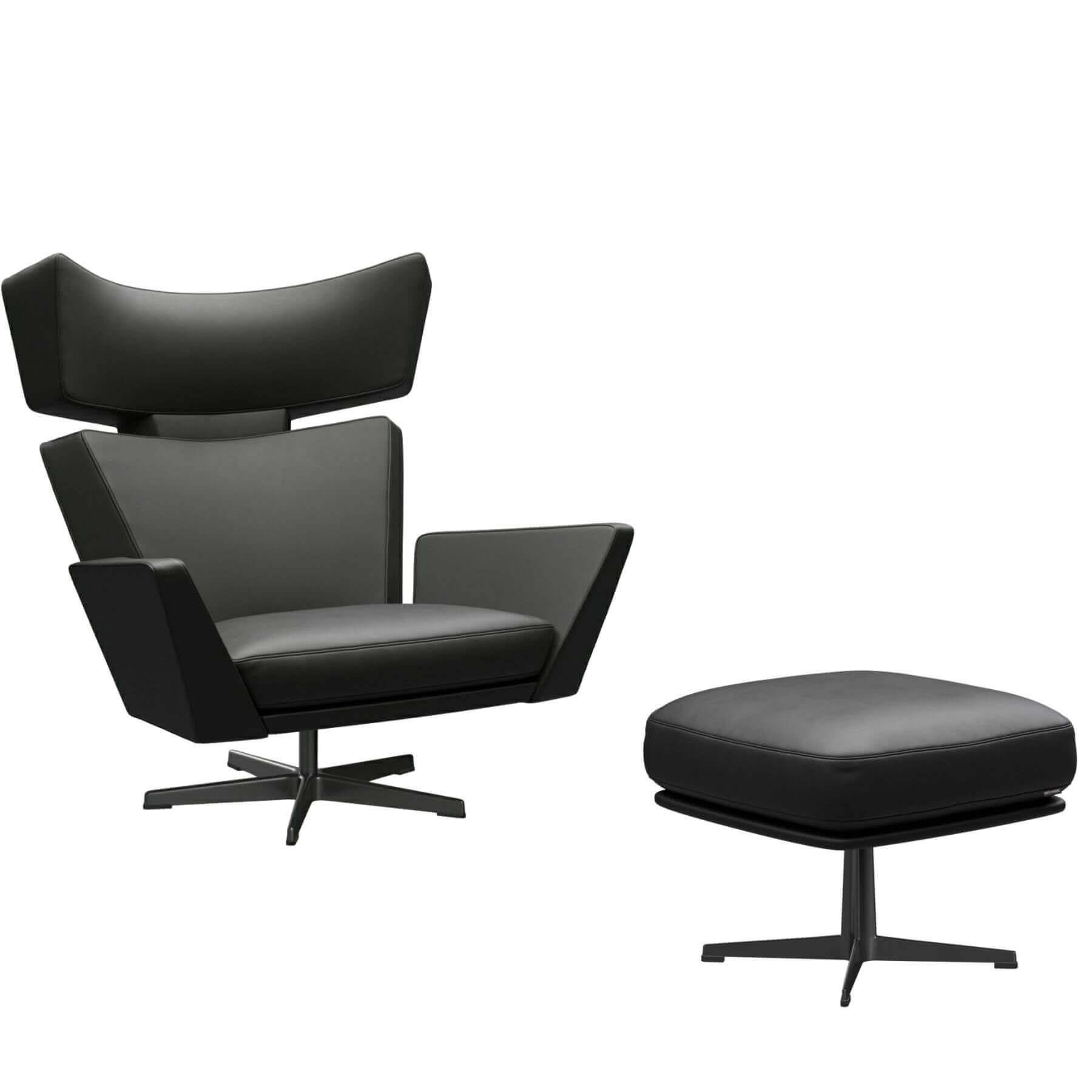 Fritz Hansen Oksen Lounge Chair Essential Black Black Base With Ottoman Designer Furniture From Holloways Of Ludlow