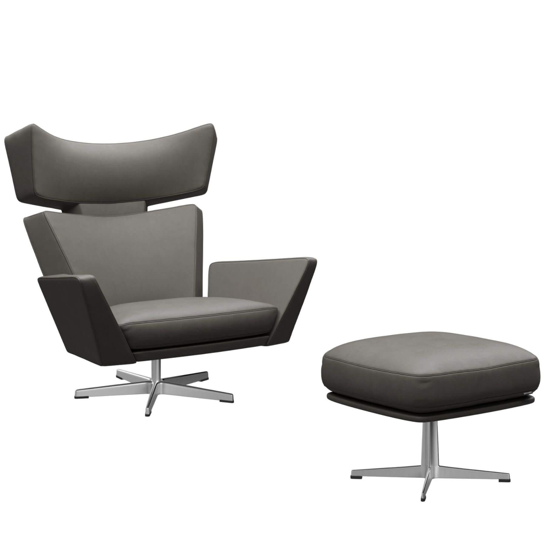 Fritz Hansen Oksen Lounge Chair Essential Lava Brushed Matt Base With Ottoman Designer Furniture From Holloways Of Ludlow