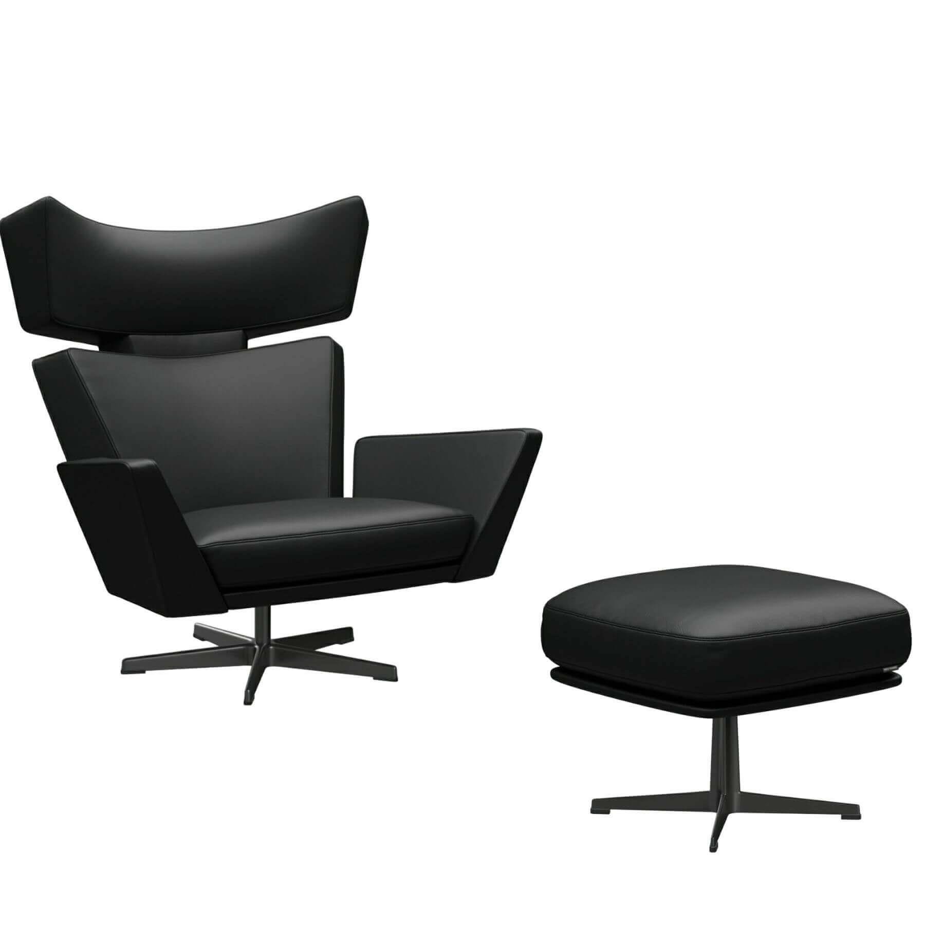 Fritz Hansen Oksen Lounge Chair Aura Black Leather Black Base With Ottoman Designer Furniture From Holloways Of Ludlow
