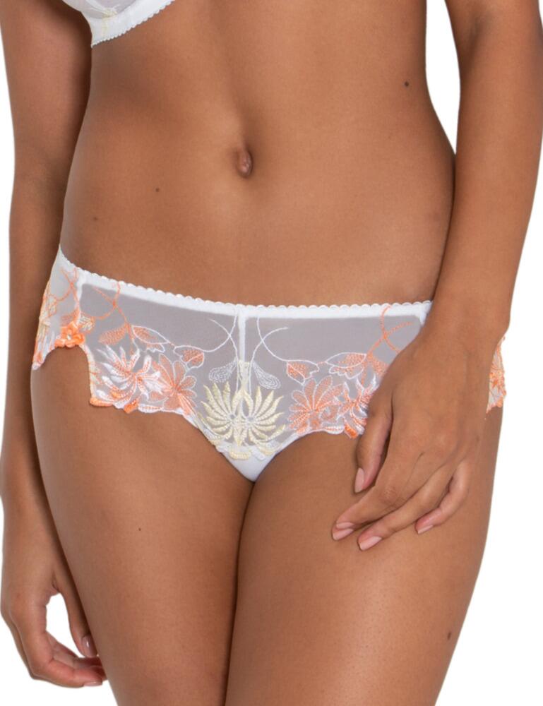 The St Tropez collection from Pour Moi offers feminine floral lace designs blended with seductive transparent mesh fabrics.These shorty briefs have a soft floral lace panelled front with a pretty scalloped edge creating a feminine style. The added keyhole detail combined with the front slit panel detail adds a sultry finish. An elasticated waistband offers comfort and the low waist with moderate coverage design creates a sexy shape. Complete the look with matching items available from the St Tropez range by Pour Moi.  Feminine floral lace Satin bow and keyhole details Pretty scalloped edge Classic shorty brief shape Low rise and elasticated waistband Moderate coverage Composition: 82% Polyamide &pipe; 8% Viscose &pipe; 2% Polyester &pipe; 8% Elastane Listed in UK sizes  49176-89115-1186098 7703  Shorty Brief
