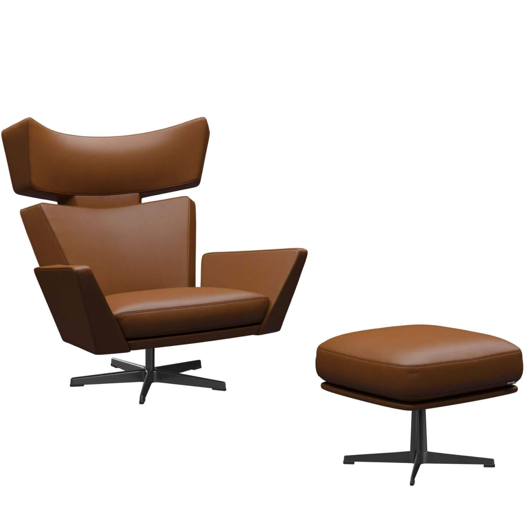 Fritz Hansen Oksen Lounge Chair Aura Walnut Leather Black Base With Ottoman Designer Furniture From Holloways Of Ludlow