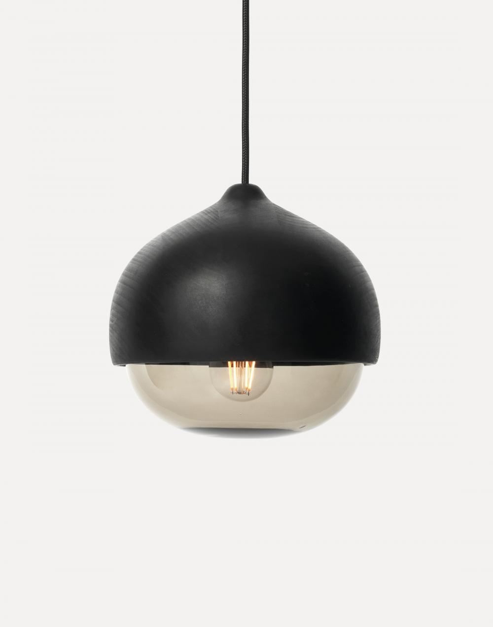 Terho Pendant Medium Smoked Glass With Black Wood Dark Wood Designer Pendant Lighting