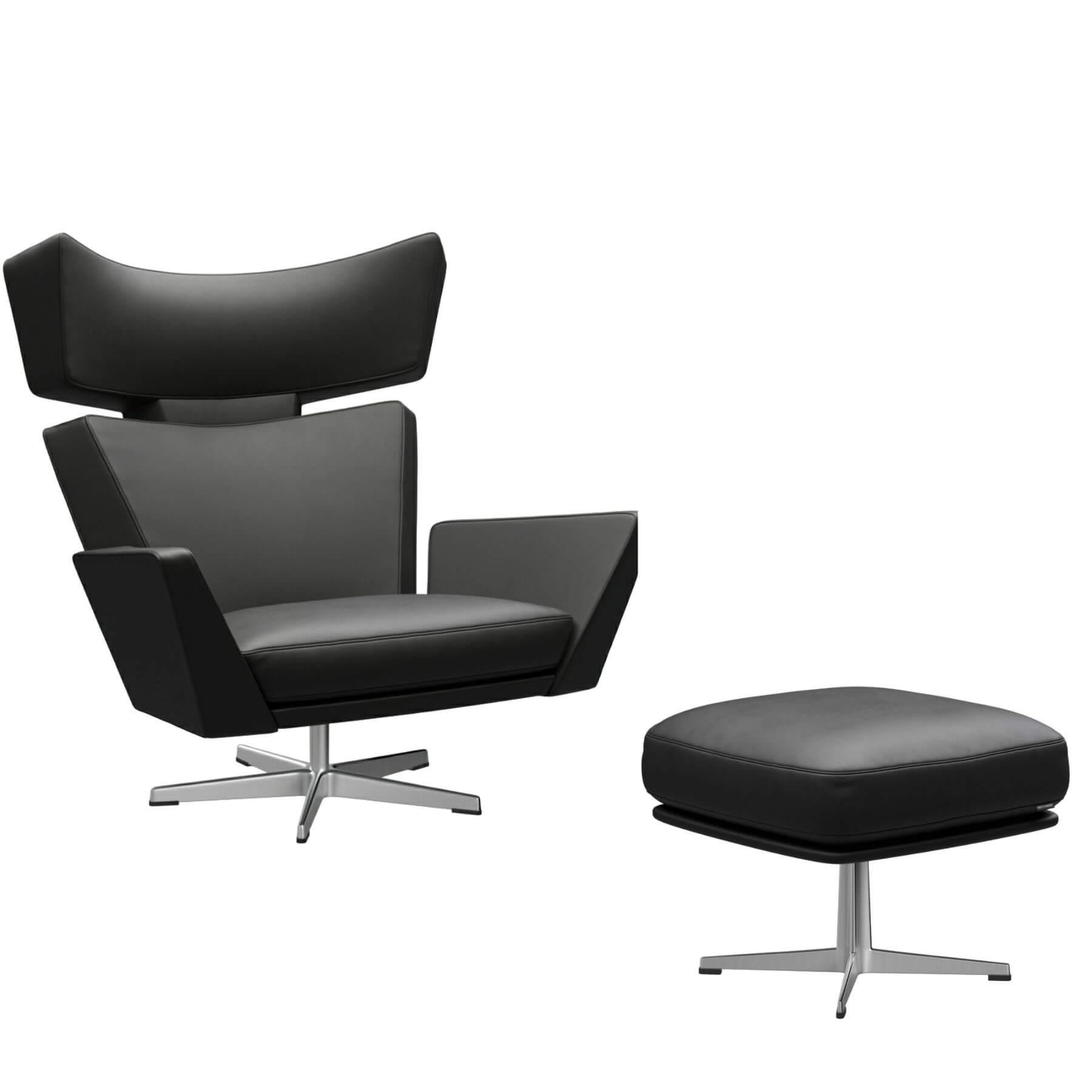 Fritz Hansen Oksen Lounge Chair Essential Black Brushed Matt Base With Ottoman Designer Furniture From Holloways Of Ludlow