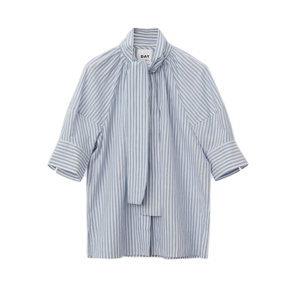 Elena Cotton Striped Blouse - Light Blue