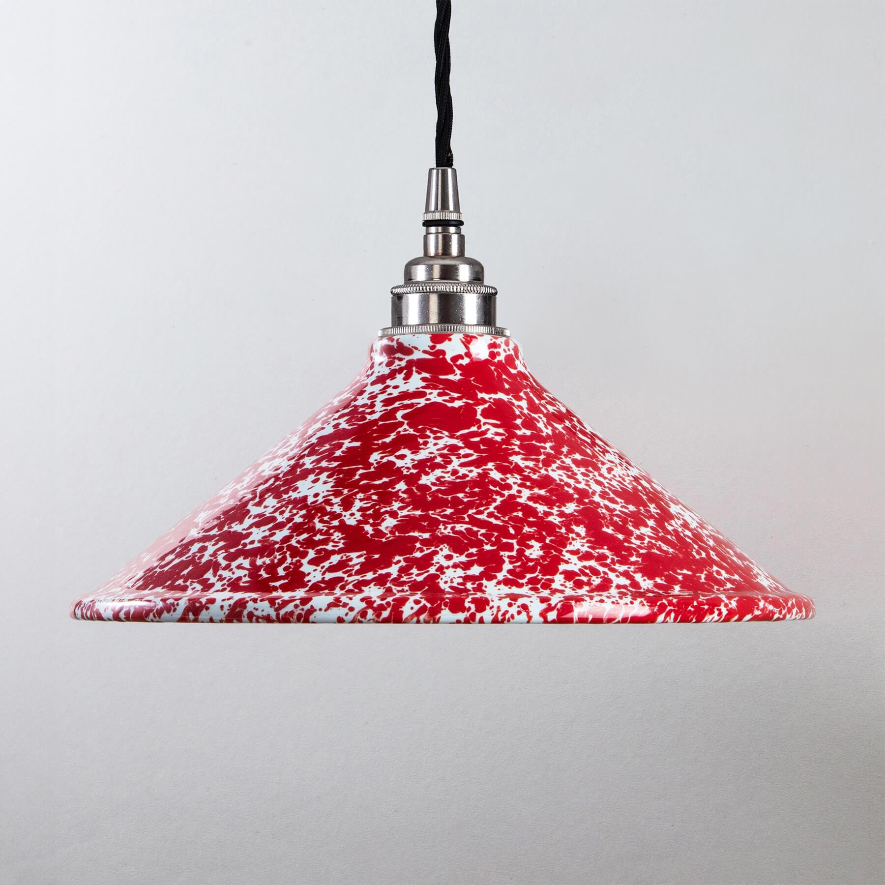 Old School Electric Splatter Wear Pendant Light Red Shade Polished Nickel Fittings Designer Pendant Lighting