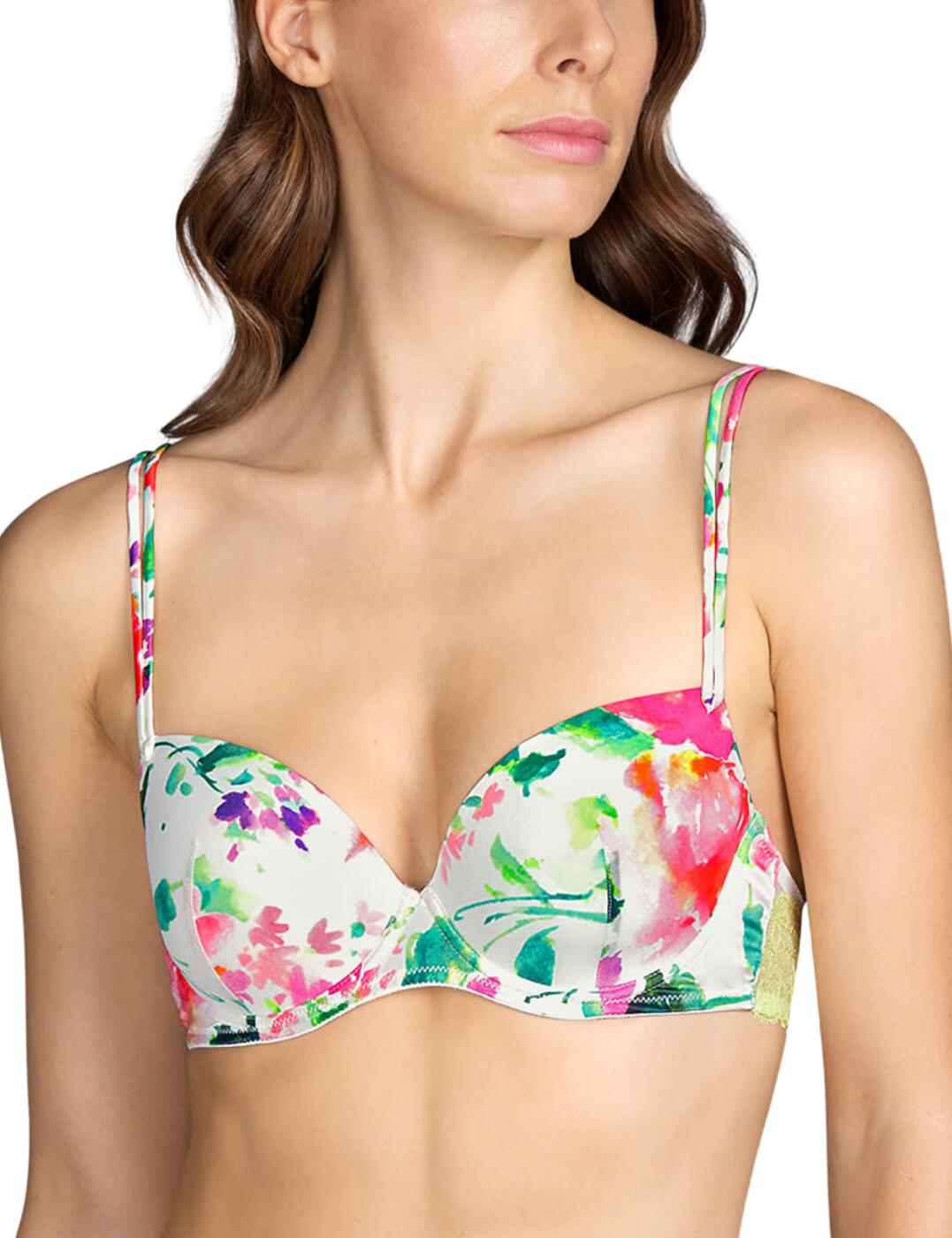 Are you looking for something new to add to your lingerie collection? Look no further than this plunge bra from the Flower range by Andres Sandra. With a delicate lace framing the silhouette adding elegance and feminine style. The thin double straps can be worn straight over the shoulder or crossed in the back. Padded cups with underwiring give that extra uplift and naturally rounded shape. Adjustable straps and hook and eye closure guarantee the perfect fit. Matching coordinated available to complete the look.  Delicate lace Adjustable multiway straps Padded Underwired Hook and eye closure Composition: 58% Polyester &pipe; 34% Polyamide &pipe; 8% Elastane Listed in UK sizes  49201-89172-1192155 3309116 Padded Plunge Bra