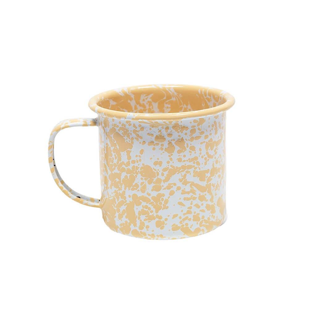 Old School Electric Splatter Mug Yellow Porcelain Enamel On Steel Base