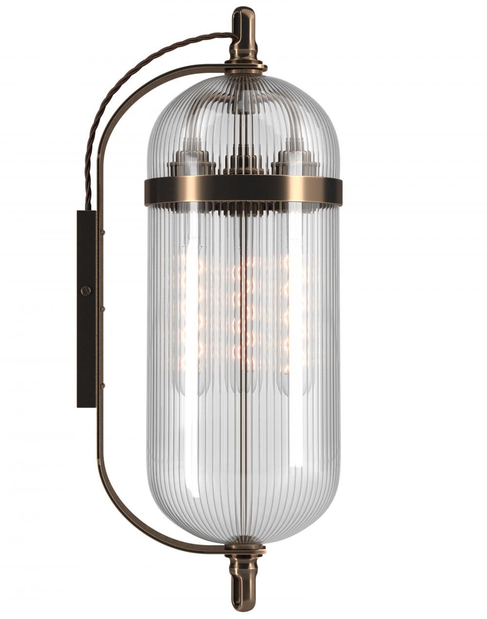 Aston Wall Light Nickel Clear Ribbed