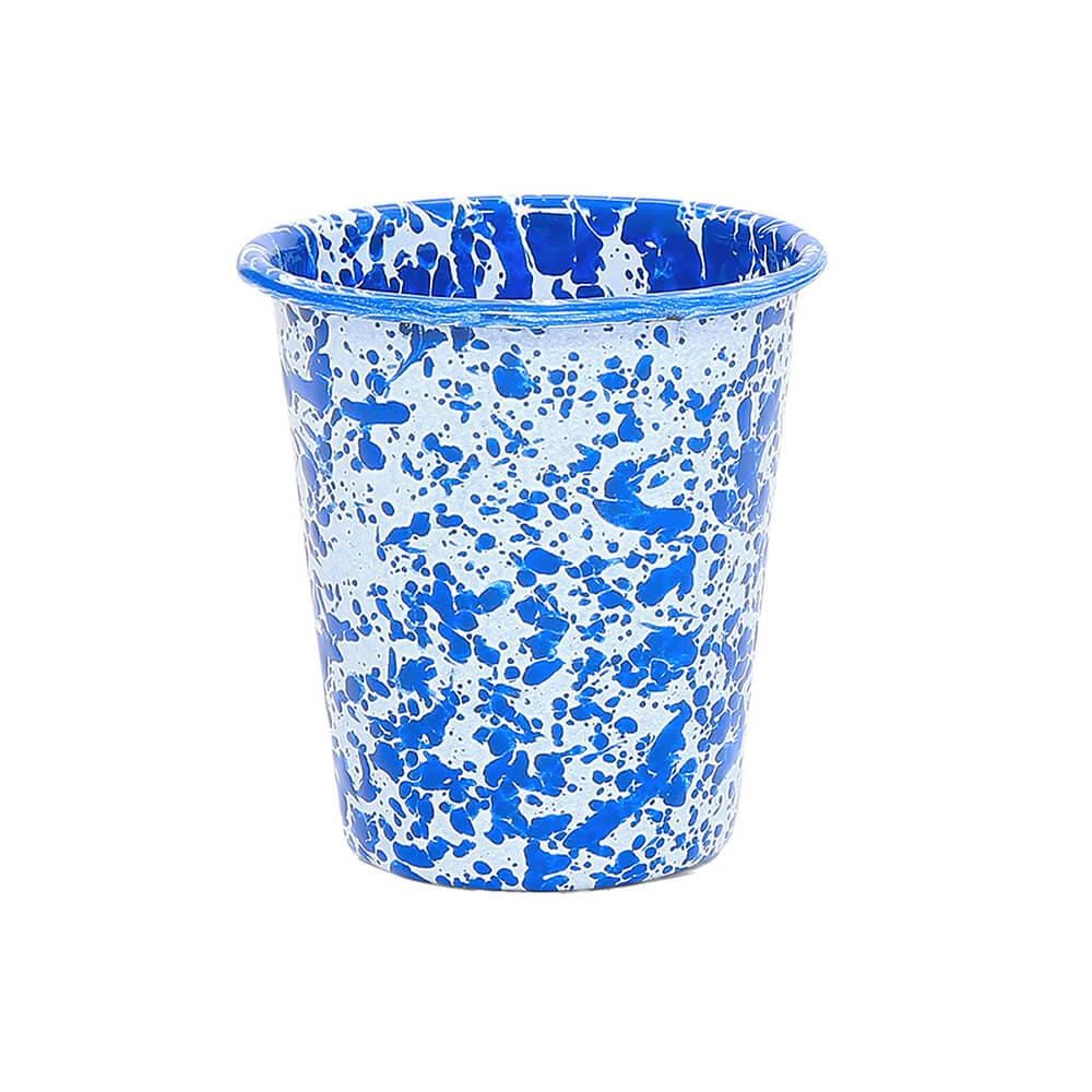 Old School Electric Splatter Short Tumbler Blue Porcelain Enamel On Steel Base