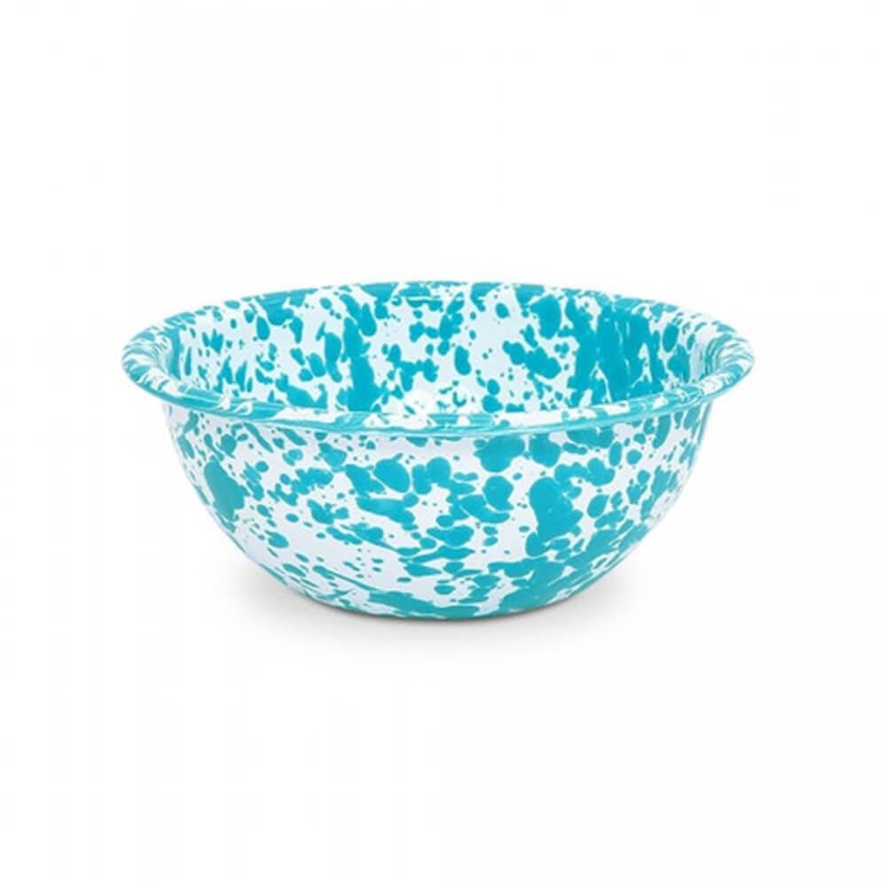 Old School Electric Splatter Bowl Turquoise Porcelain Enamel On Steel Base Blue