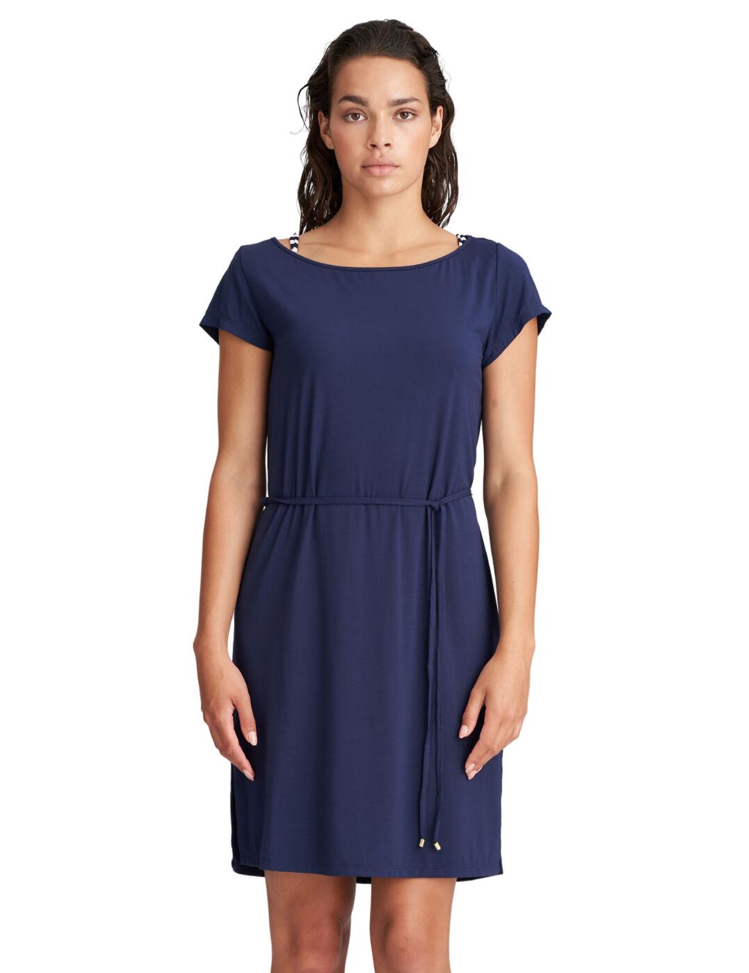 If you're looking for a new beach cover-up then Marie Jo has you covered this summer. From the Cadiz range, this dress features a classic plain design that gives a sporty-chic look. The dress has short sleeves and sits just above the knee. It is a pull-on style for easy wear and it features a super loose fit for comfortable all-day wear with a pull string around the middle, which accentuates the waist.  Beach cover-up/dress Classic plain design that gives sporty chick look Short sleeves Sits just above the knee Pull-on style Loose-fitting for comfy all-day wear Pull string that accentuates the waist Country of Origin: China Composition: 89% Modal &pipe; 11% Elastane  Listed in UK sizes  54508-97272-1261005 1005280 Short Dress