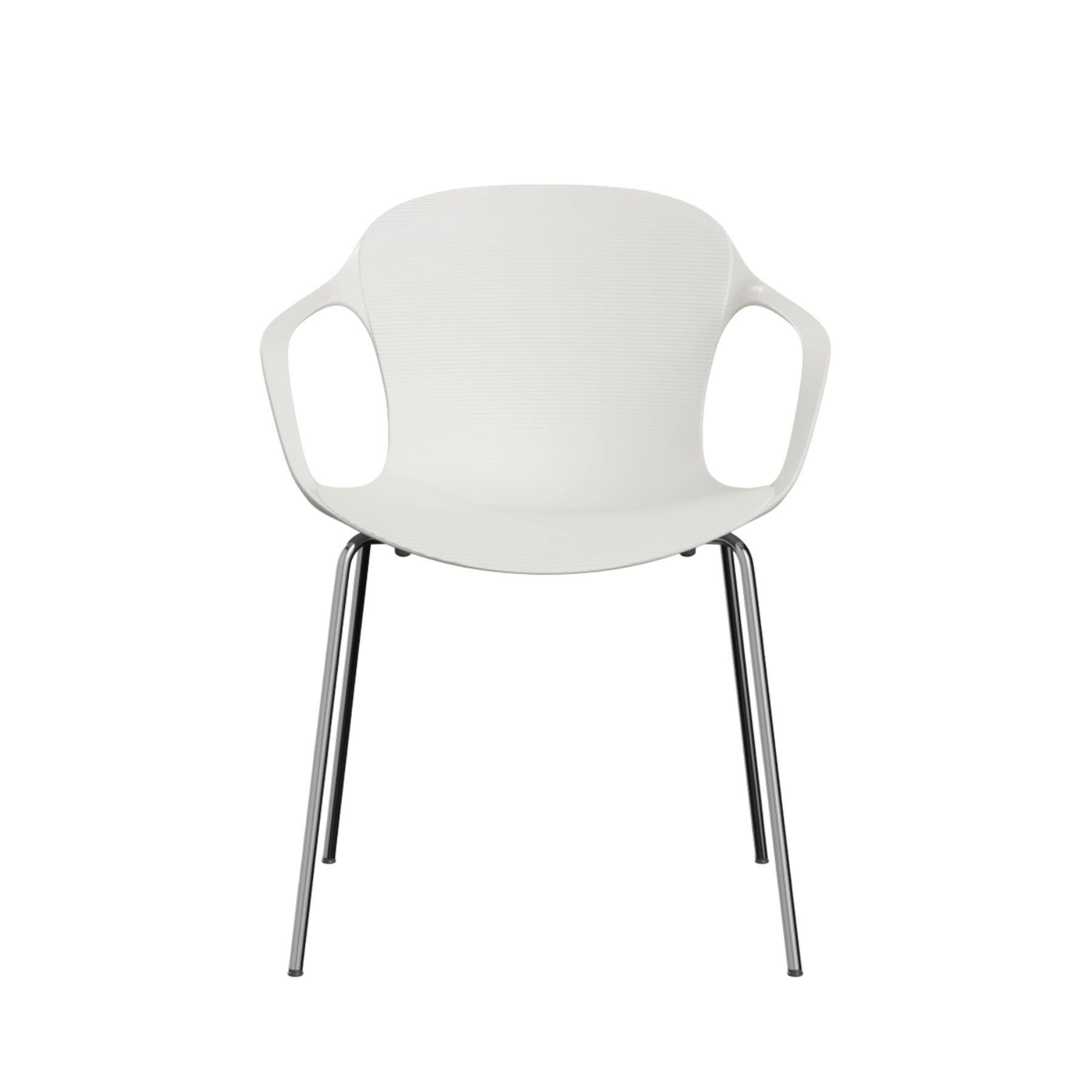 Fritz Hansen Nap Dining Chair Milk White With Arms Chrome Base White Designer Furniture From Holloways Of Ludlow