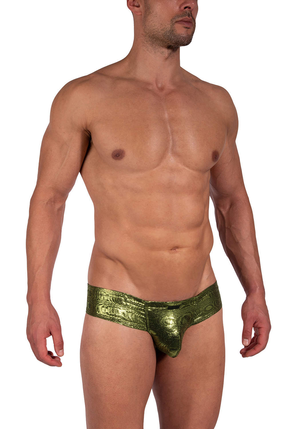 Shop enhancing pouch Manstore M2389 Cheeky Brief men’s underwear hipsters. Shiny ripple effect male mini trunks cut high around thighs. Buy online