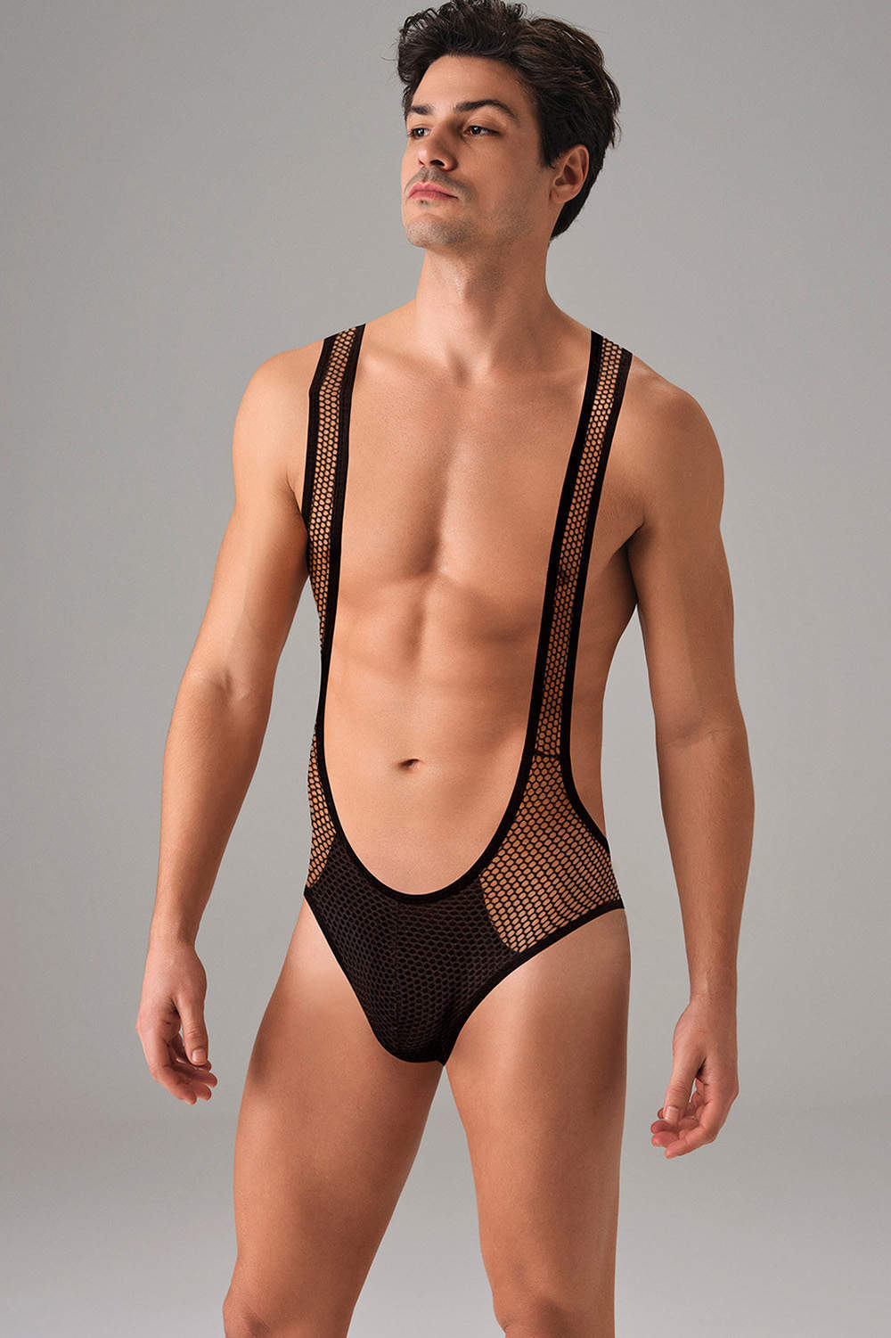 Shop Doreanse Sexy 3053 Jock Body men’s underwear one piece in see through mesh. Make mischief in a male all-in-one – halter braces and bare back!