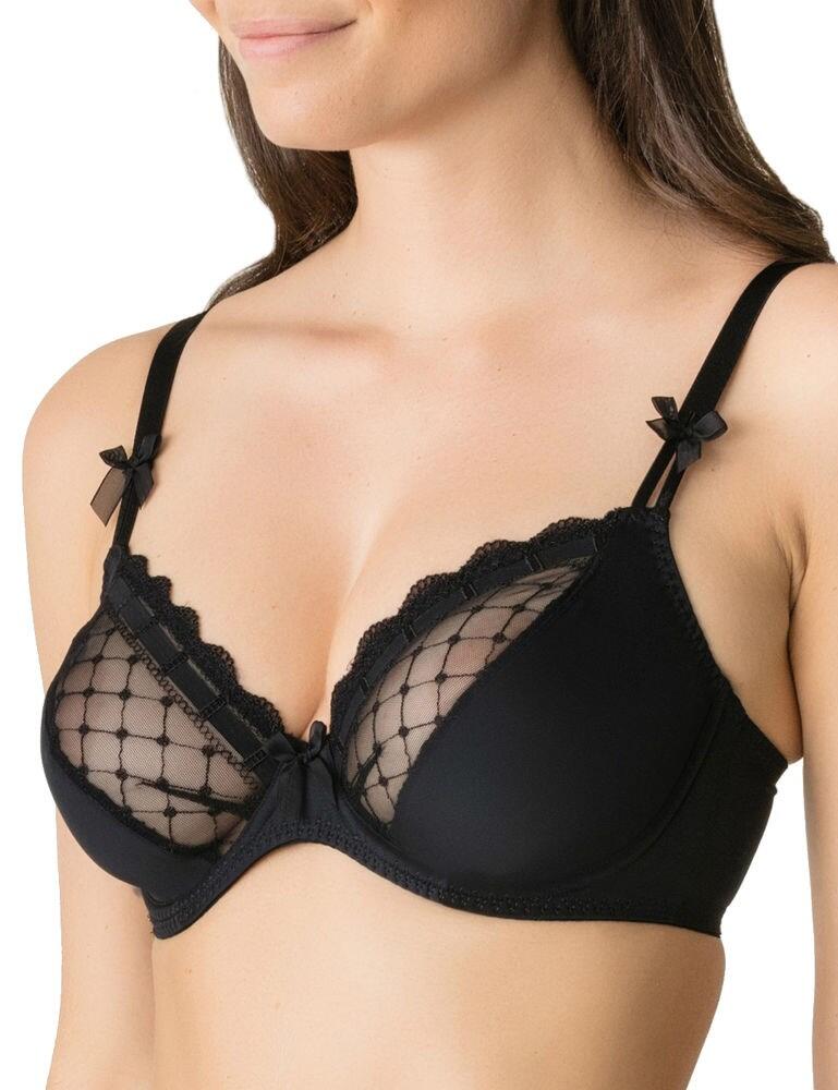 Part of the A La Folie range, this Prima Donna Twist bra shows off a truly flirty style. The sexy plunge style will accentuate your cleavage in the best way possible while the sheer cut-outs will give a naughty peek at what's underneath. Along with the pretty bows and the ribbon details this luxurious bra will add a touch of femininity to your lingerie collection. With adjustable straps and hook and eye fastening the bra will be a comfortable, snug fit.  Sexy and elegant style Plunge neckline Subtle details Adjustable straps and hook & eye fastening Small fit: Size up one cup size from your usual Prima Donna size Composition - 84% Polyamide &pipe; 14% Elastane &pipe; 2% Polyester Listed in UK sizes  49292-89325-1182949 0141126/27 Balcony Bra