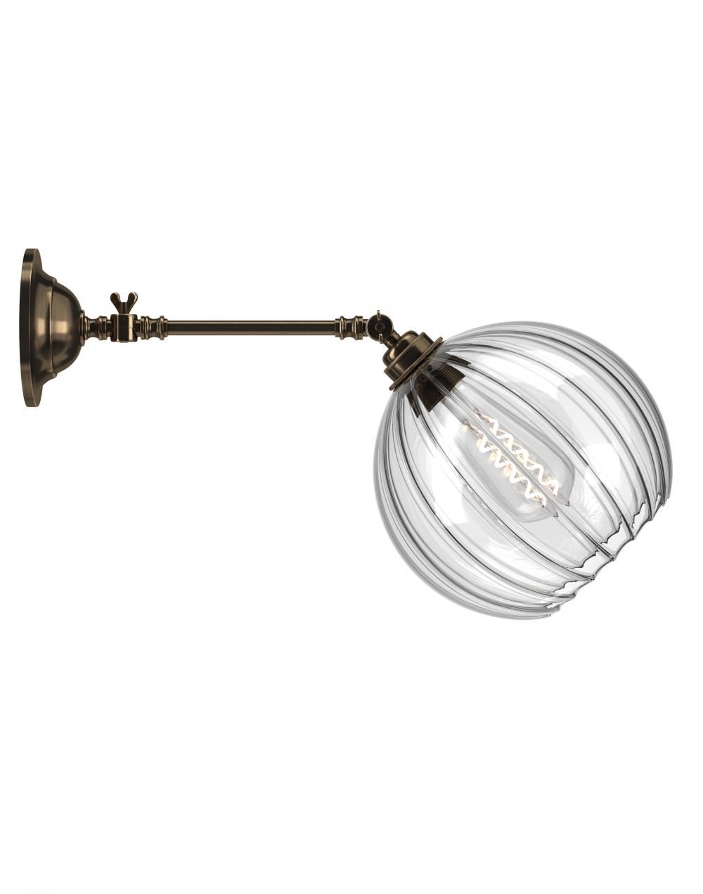 Fritz Fryer Hereford Adjustable Reading Light Large Ribbed Antique Brass Wall Lighting Clear