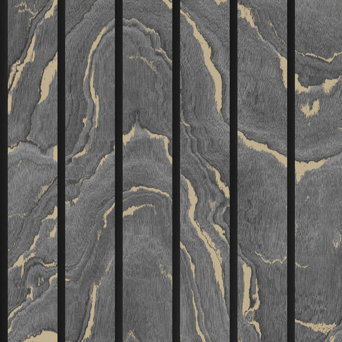 Muriva Woodgrain Panel Charcoal Wallpaper 10m x 53cm, Grey