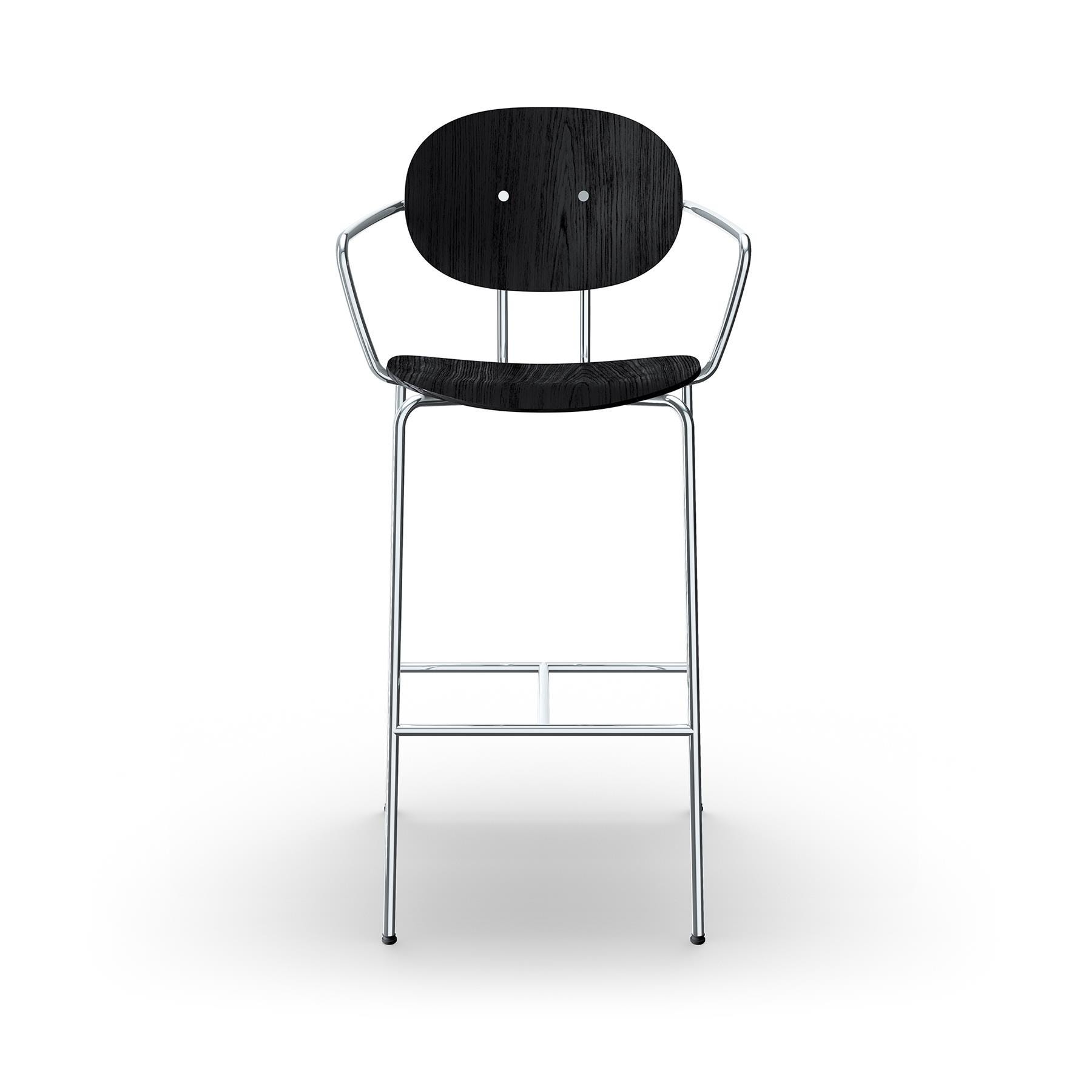 Sibast Piet Hein Bar Chair With Arms Chrome Black Oak Black Oak Kitchen Counter Stool Designer Furniture From Holloways Of Ludlow