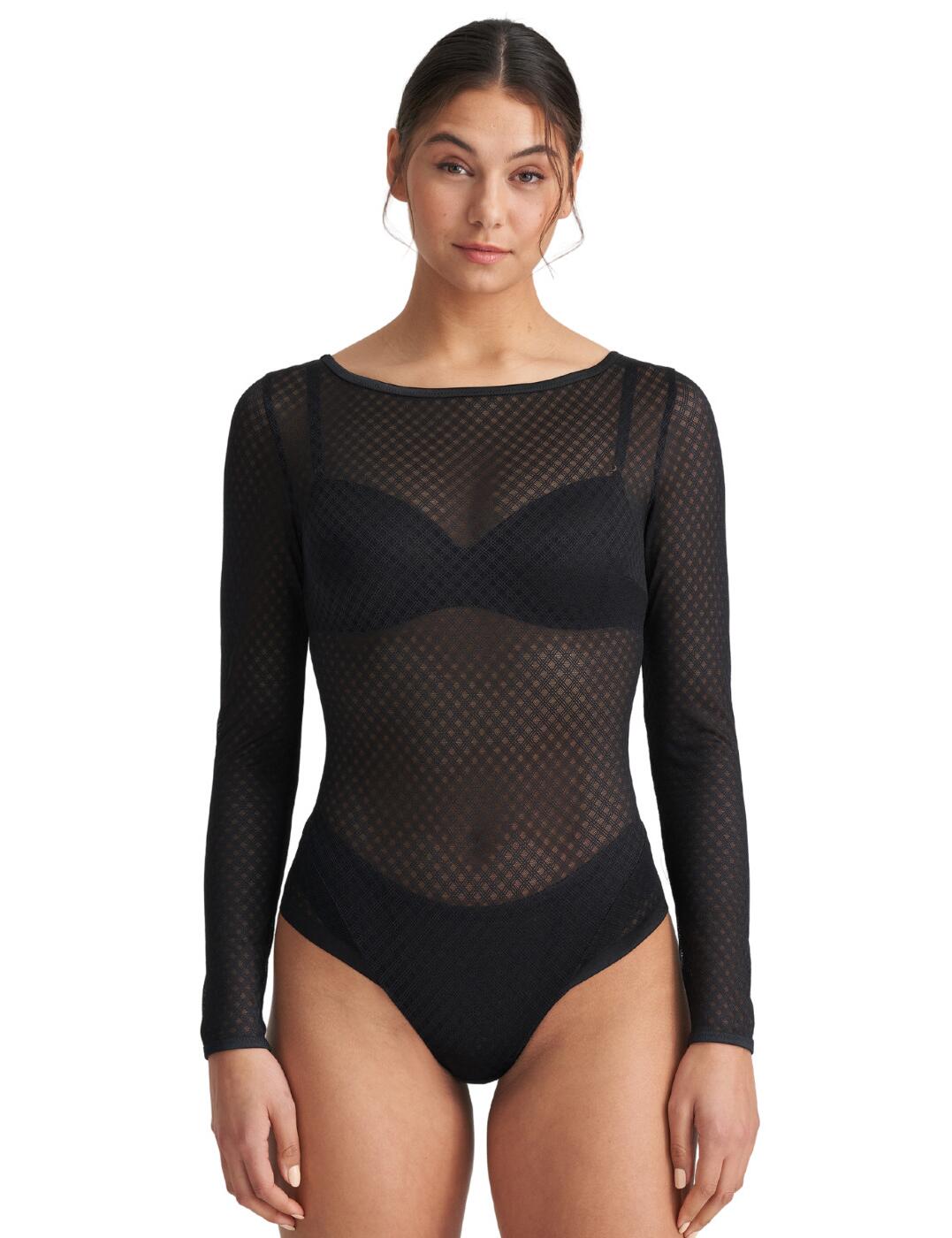 For looks that can be worn in the bedroom or for a night out on the town look no further than this bodysuit from the Channing collection by Marie Jo. Crafted from gorgeous semi-sheer mesh with a modern subtle check print, this bodysuit is a surefire hit. Features long sleeves with a super feminine low-cut back detail for a luxurious finish to this piece. Offers medium rear coverage with a mesh finish for a seductive glimpse of skin. Pair this iconic bodysuit with jeans and a blazer for a cute night out look or save this piece for the bedroom, the choice is yours!  Lingerie as outerwear Long sleeves Sheer mesh Moderate rear coverage Seductive open back Subtle check print, so cute Boatneck neckline, so feminine Country of origin: Tunisia Composition: 86% Polyamide &pipe; 13% Elastane &pipe; 1% Cotton Listed in UK sizes  55717-99204-1287995 0822240 Body