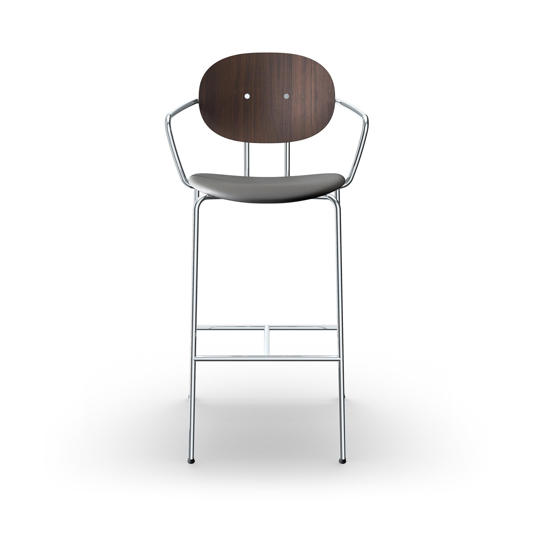 Sibast Piet Hein Bar Chair With Arms Chrome Walnut Silk Grey Kitchen Counter Stool Grey Designer Furniture From Holloways Of Ludlow