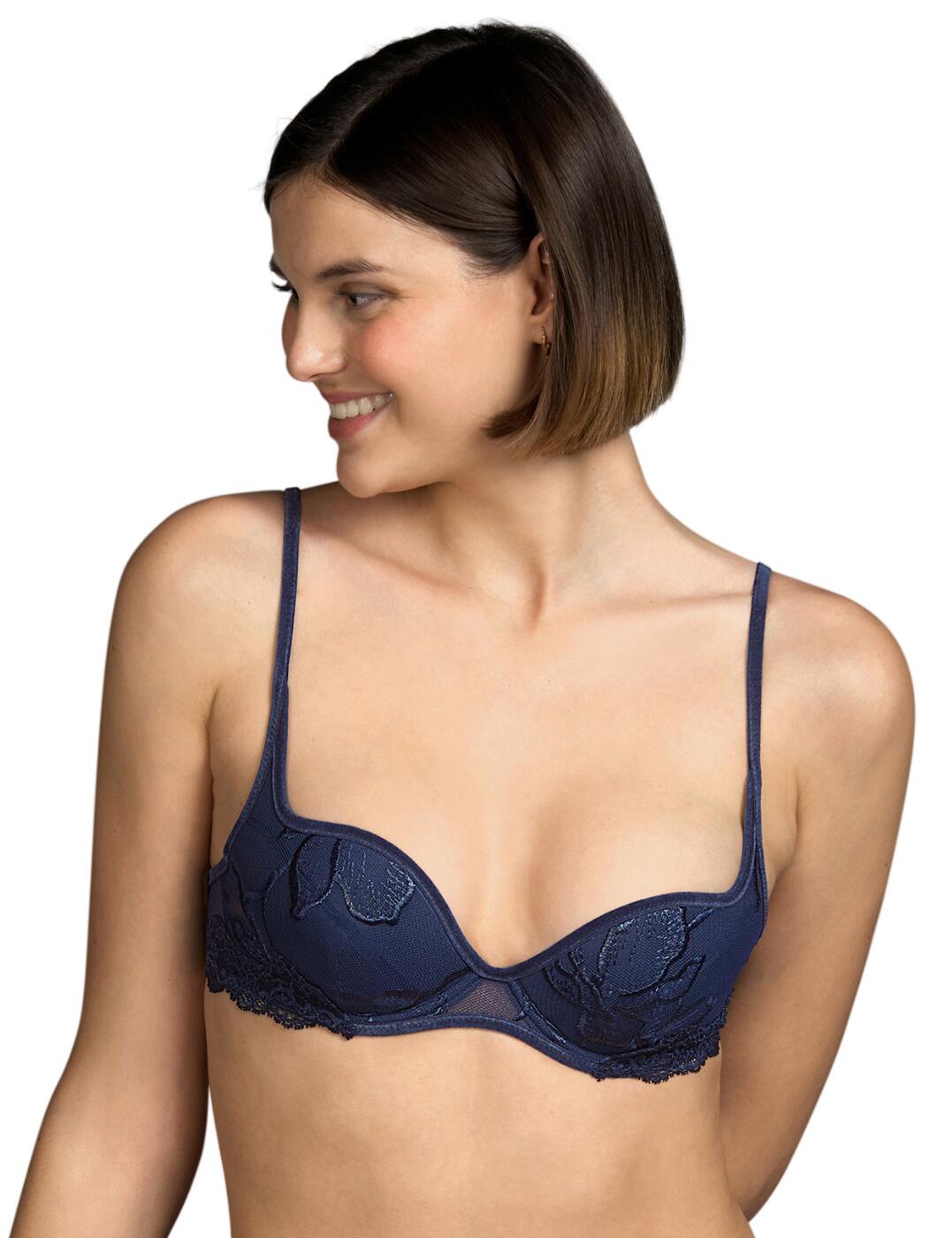 Add a bit of comfortable and understated seductiveness to your everyday lingerie drawer with the gorgeous Edurne collection by Andres Sarda. The padded and underwired cups provide an incredibly comfortable experience, shaping and supporting your bust, with the adjustable shoulder straps giving you the freedom to adapt the piece to your best fit. The mesmerising floral embroidery on the cups and the stunning lace panel create an elegantly feminine look, that will make you feel and look fabulous.  Deep plunging neckline Flowery embroidery on the cups Lace panel on the bottom of the bra Adjustable shoulder straps Hook and eye back closure Underwired Padded D and E cups have a double back and wider straps Matching coordinates available Country of origin: Tunisia Composition: 48% Polyamide &pipe; 43% Polyester &pipe; 9% Elastane  Listed in UK sizes  55732-99219-1285732 3311216 Plunge Bra