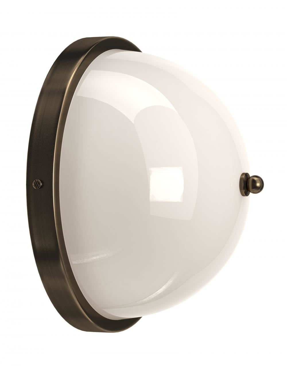 Grafton Globe Wall Light Antique Brass White Ip44