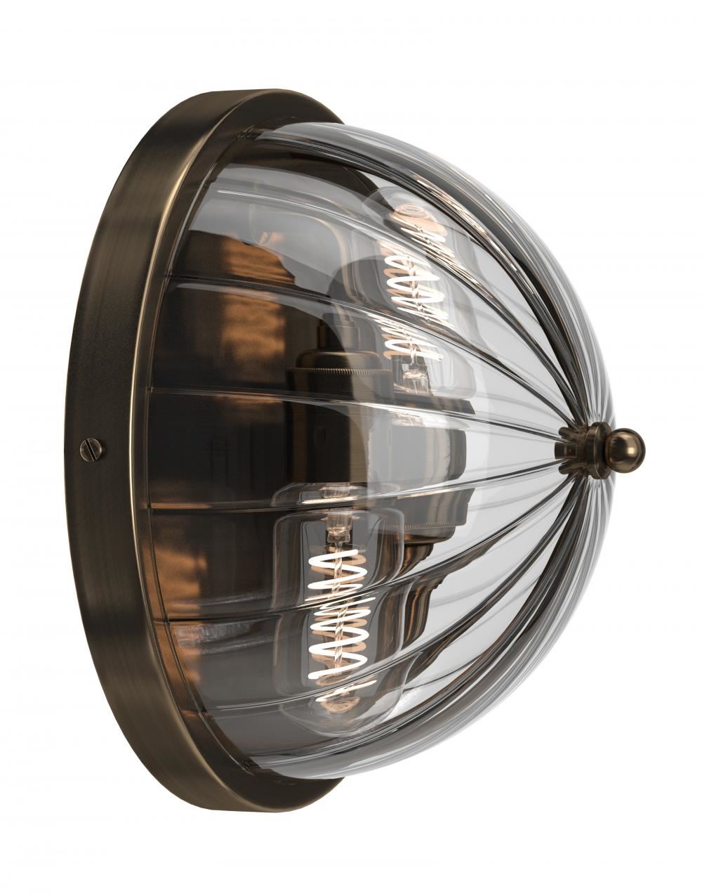 Grafton Globe Wall Light Antique Brass Ribbed Ip44