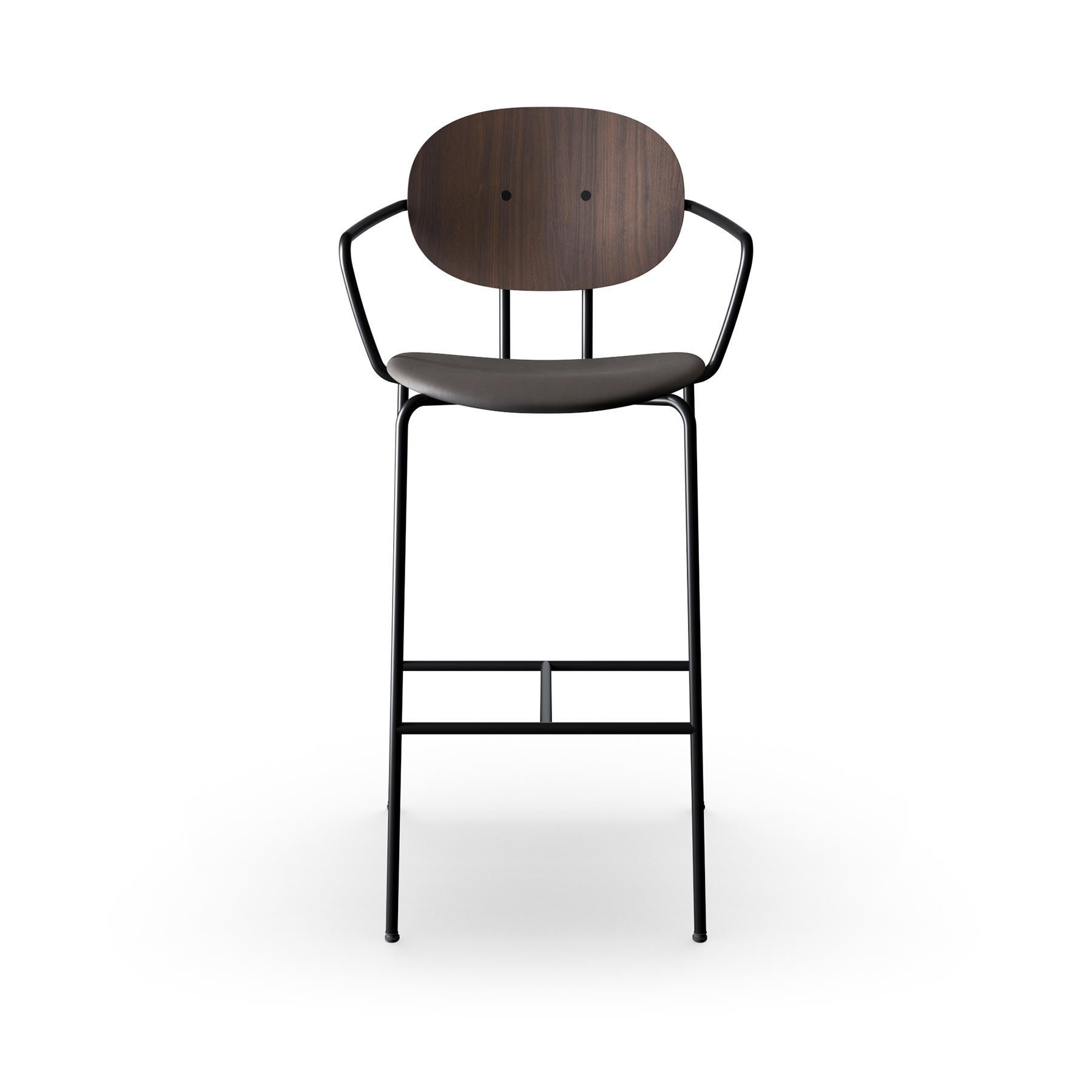 Sibast Piet Hein Bar Chair With Arms Black Steel Walnut Dunes Dark Brown Leather High Bar Stool Designer Furniture From Holloways Of Ludlow