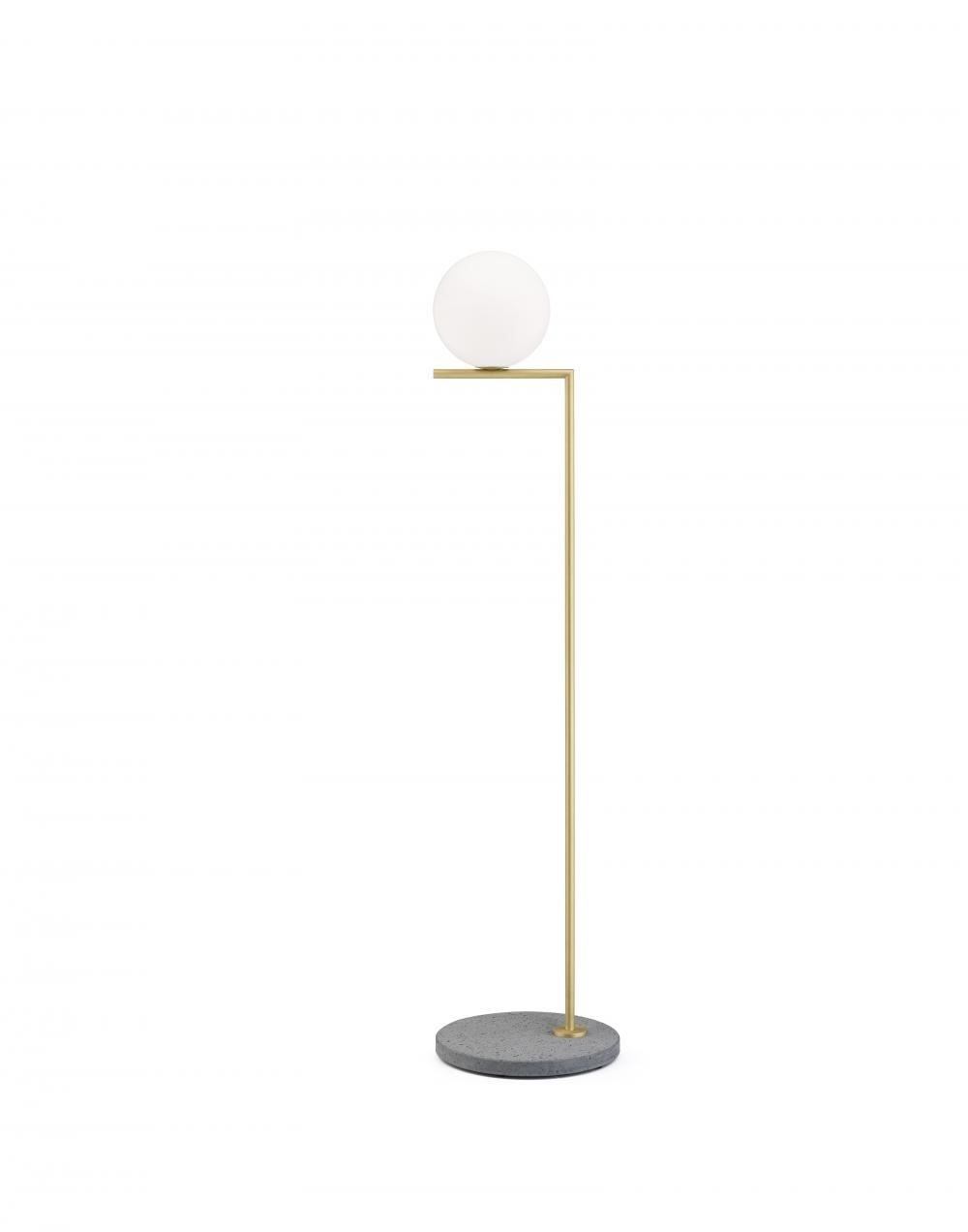Ic Floor Light Outdoor Small Brushed Brass Grey Lava Stone Base