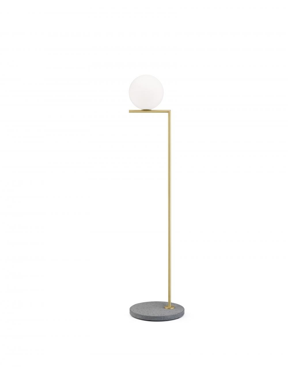 Flos Ic Floor Light Outdoor Small Brushed Brass Grey Lava Stone Base Floor Lighting Brassgold Designer Floor Lamp