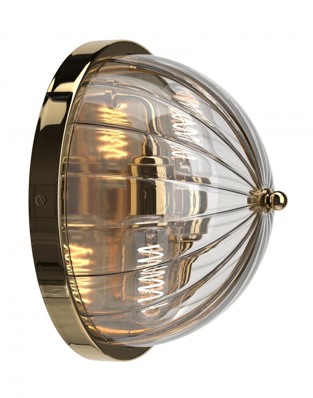 Grafton Globe Wall Light Polished Brass Ribbed Ip44