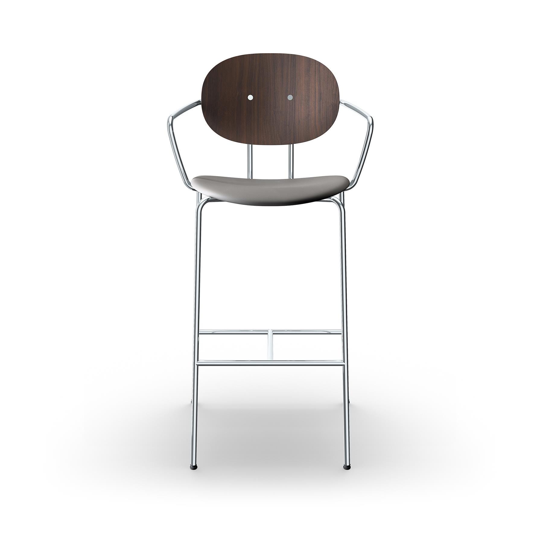 Sibast Piet Hein Bar Chair With Arms Chrome Walnut Ultra Grey Kitchen Counter Stool Grey Designer Furniture From Holloways Of Ludlow