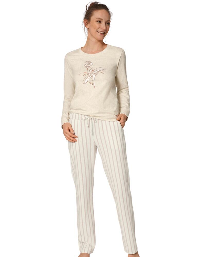 These 100% Cotton pyjamas from the Sets range at Triumph are just what you need to get the best nights sleep. Pleasant to the touch and unrestrictive in design, this set will give you full freedom of movement and comfort that you will love. The top offers a round neck with long sleeves, featuring a floral print for some style, whilst keeping it easy to wear. The bottoms are a regular fit with a drawstring waist so you can have secure yet flexible wear. Pockets at the hips add extra detail.  Comfortable and fuss-free design Pyjama set-top and bottoms Round neckline Long sleeves Floral print on top Pull-on design Regular fit Drawstring waist Pockets at hips Composition: 100% Cotton Listed in UK sizes  49337-89399 10205602 Pyjama Set