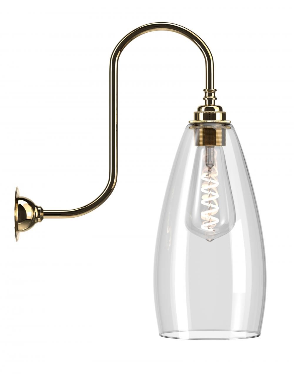 Upton Swan Neck Bathroom Wall Light Large Clear Polished Brass