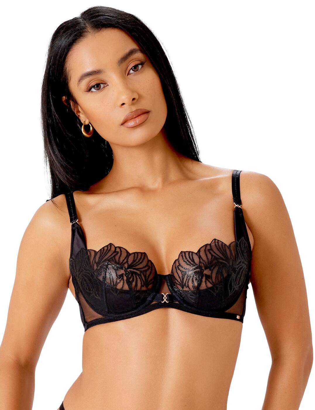 Elevate your lingerie wardrobe with this sophisticated and seductive balconette bra from the VIP Lavish range by Gossard! The bold and decadent tattoo effect embroidery combines with tulle and has a foil finish for a subtly lacquered effect. While the rich satin trimming, jacquard straps, and gold hardware crafts a downright irresistible look that exudes refinery and boudoir style! What's more, the fantastic design of this bra features a satin covered foam sling and low cut neckline for a perfectly flattered look that compliments and enhances your bust! With adjustable straps and a hook and eye closure, you can enjoy security and an adaptable fit. Pair with matching briefs from the VIP Lavish collection to take this alluring look to the next level!