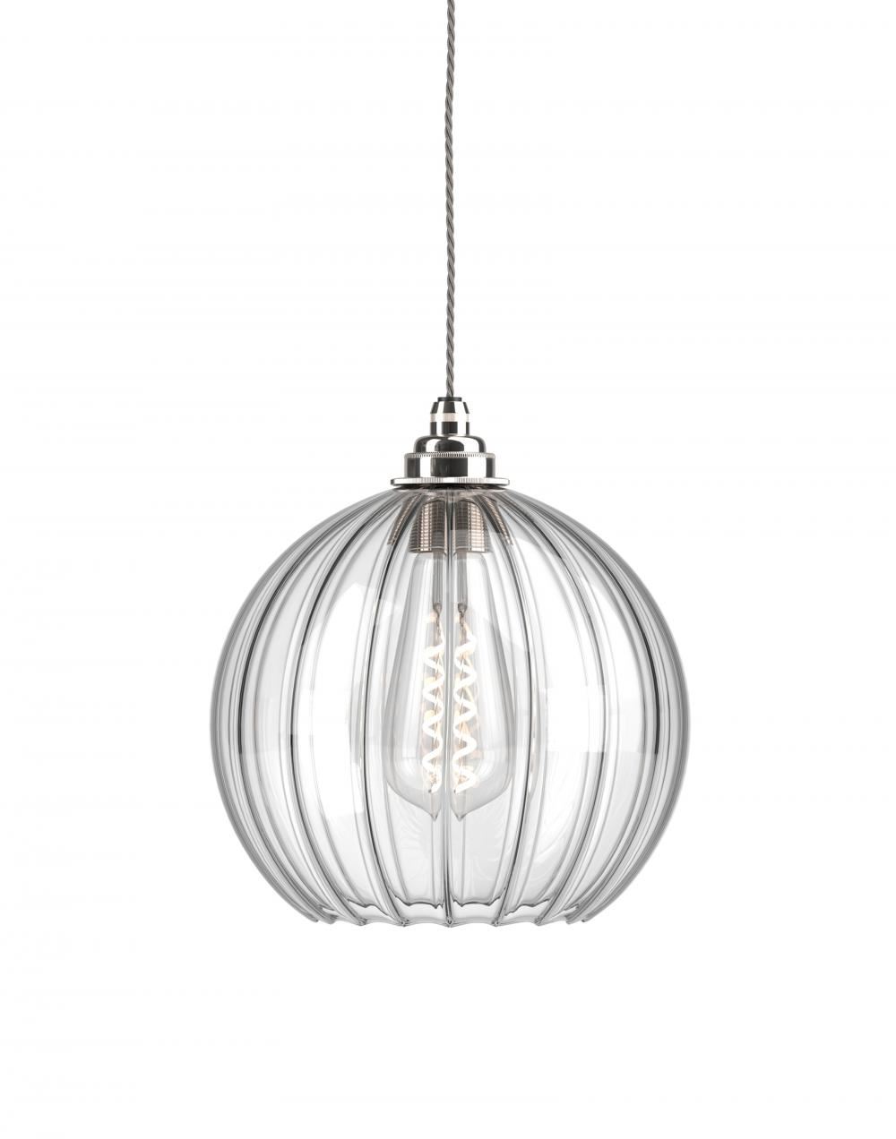 Fritz Fryer Hereford Pendant Large Ribbed Nickel Clear Designer Pendant Lighting