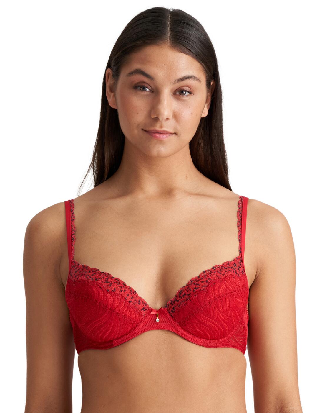 The ultra-feminine Coley collection by Marie Jo will boost your mood and your confidence. Flaunt your assets with this push-up bra the plunging neckline highlights your curves which are boosted by the padded cups. Romantic lace adorns the cups finished with a sultry two-tone lace trim that extends onto the shoulder straps. A satin bow embellishes the bridge of the bra and holds a small charm. The bridge and wings are crafted from comfortable and breathable mesh, that will smooth your skin. For a coordinated look pair with matching lingerie.  Feminine lace cups Bow adornment Removable padding Underwired Adjustable shoulder straps and hook and eye closure Country of origin: Tunisia Composition: 58% Polyamide &pipe; 32% Polyester &pipe; 10% Elastane Listed in UK sizes  55838-99335-1287276  Push Up Bra