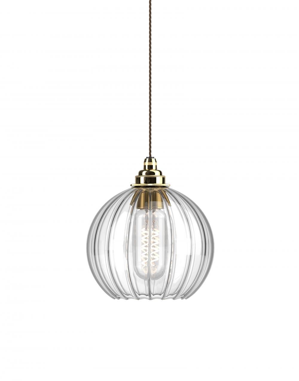 Fritz Fryer Hereford Pendant Medium Ribbed Polished Brass Clear Designer Pendant Lighting