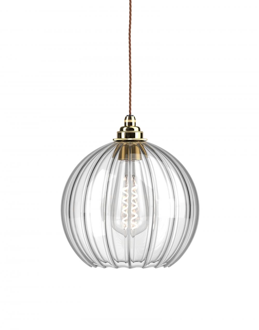 Fritz Fryer Hereford Pendant Large Ribbed Polished Brass Clear Designer Pendant Lighting