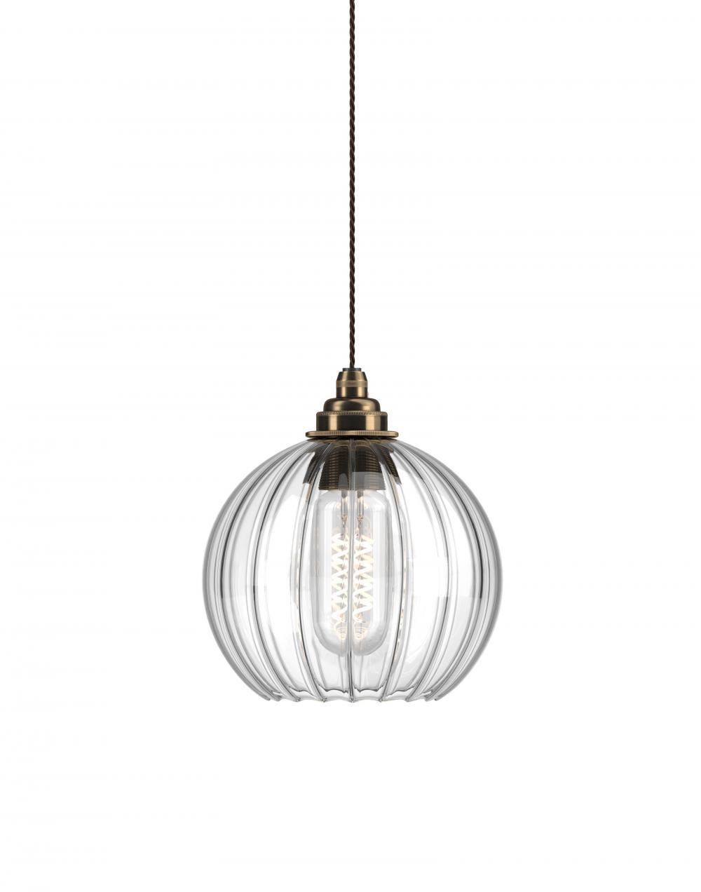 Fritz Fryer Hereford Pendant Medium Ribbed Antique Brass Clear Designer Pendant Lighting