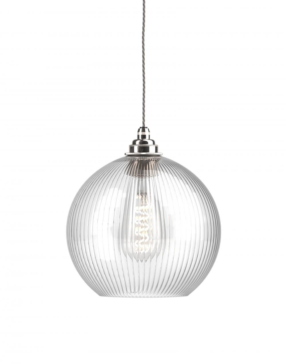 Fritz Fryer Hereford Pendant Large Skinny Ribbed Nickel Clear Designer Pendant Lighting