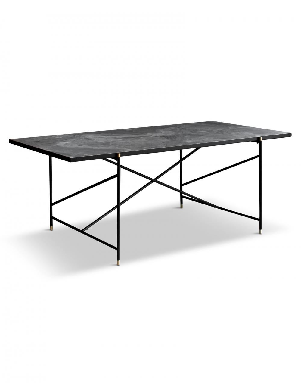 Dining Table 185 Black Brass Frame Grey Marble