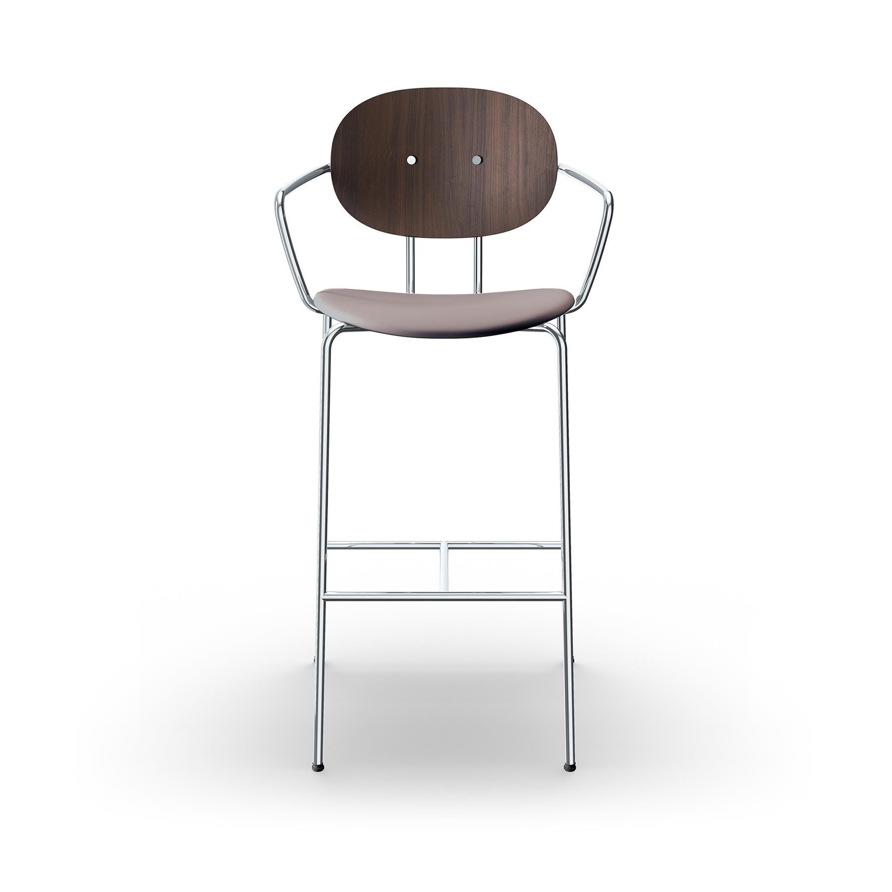 Sibast Piet Hein Bar Chair With Arms Chrome Walnut Silk Light Grey Kitchen Counter Stool Grey Designer Furniture From Holloways Of Ludlow