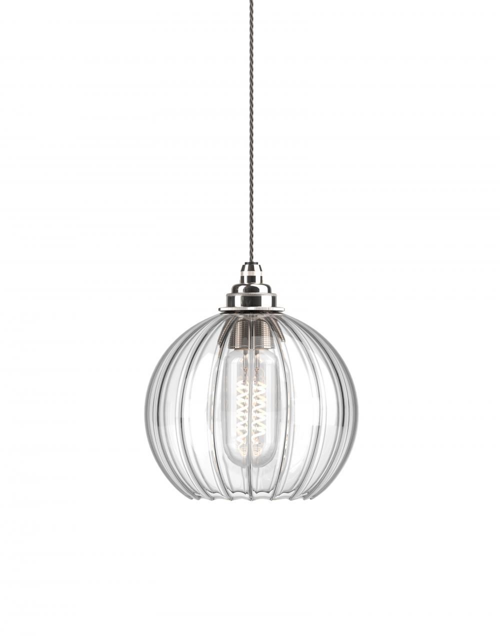 Fritz Fryer Hereford Pendant Medium Ribbed Nickel Clear Designer Pendant Lighting