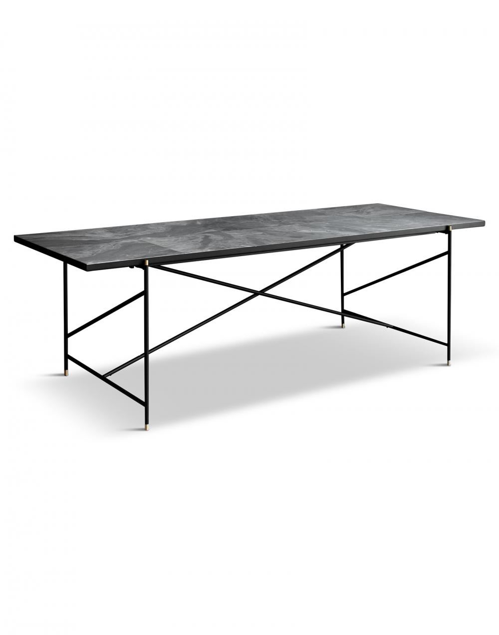 Dining Table 230 Black Brass Frame Grey Marble