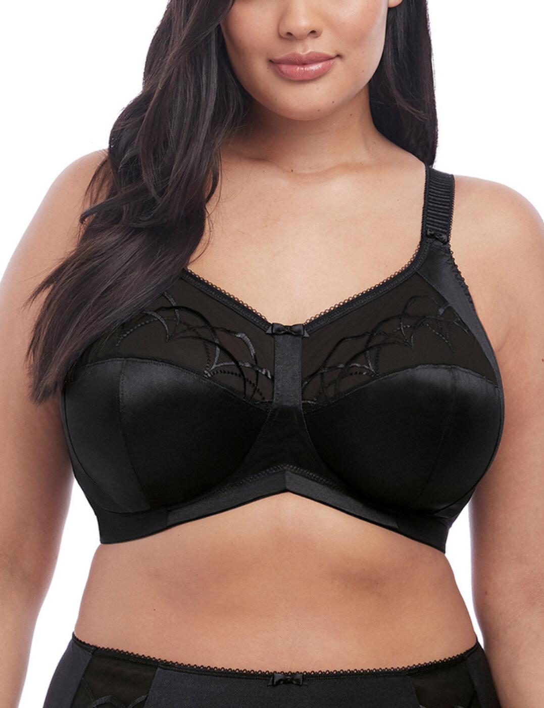 With Elomi's Cate Soft Cup bra you will receive support from satin simplex bottom cups and the flexible side boning for a premium fit! The soft cup bra has a wide elastic underband with a V-shaped centre front which will help prevent rolling. The design has also been updated with the sheer embroidered arc design top cups and special flattened embroidery to help minimise visibility when layered under outfits.