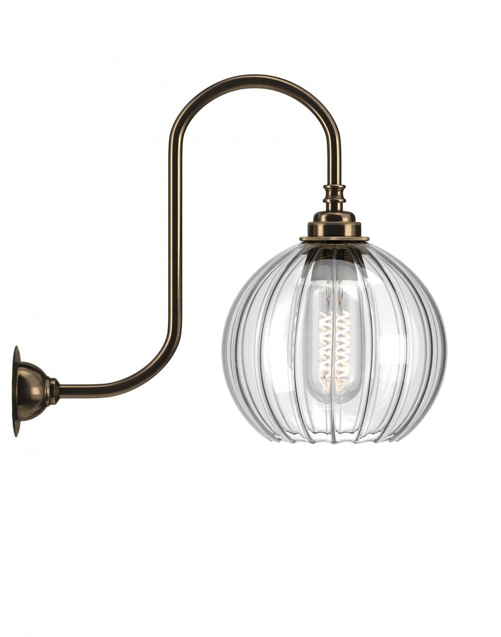 Hereford Swan Neck Wall Light Medium Ribbed Antique Brass