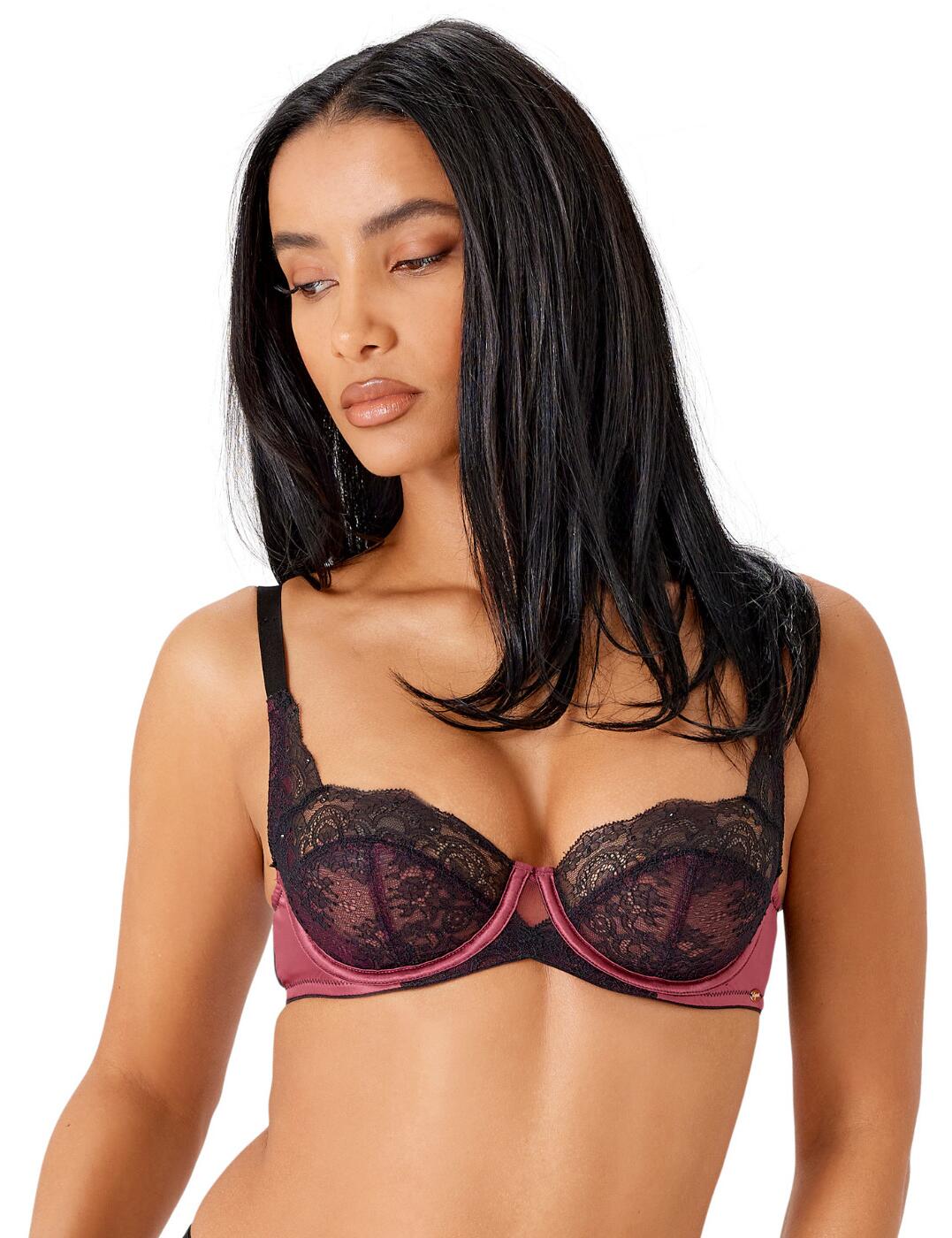 Embrace a sophisticated look with a glamorous edge in this gorgeous balcony bra from the VIP Confession collection by Gossard! The balcony neckline is supremely flattering, and features an inner sling for extra support and side profile projection to give you a beautiful silhouette. Opulent, stretch lace, contrasting mesh, and luxurious satin detailing combines in this exquisite bra to create an irresistible aesthetic! With underwiring, adjustable straps, and a hook and eye closure, your security is optimised and you can find your best fit with ease. Pair with matching briefs from the VIP Confession range for a feminine, alluring ensemble!