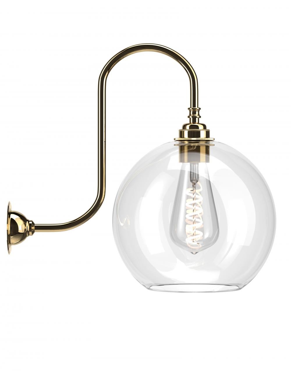 Hereford Swan Neck Wall Light Large Clear Polished Brass