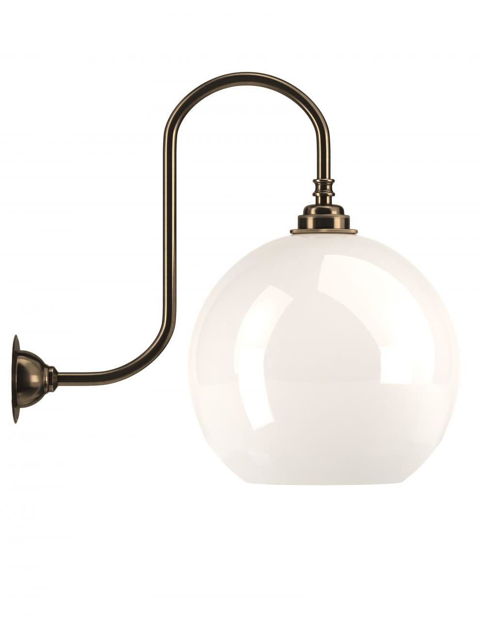 Hereford Swan Neck Wall Light Large White Antique Brass